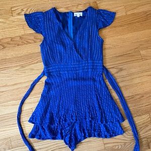 Pink Lily Royal Blue Romper with Silver Stripes